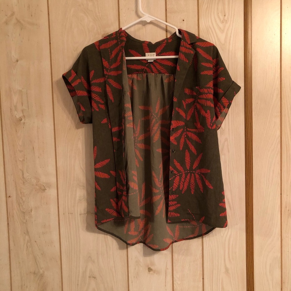 Pink And Green Plant Print Short Sleeve